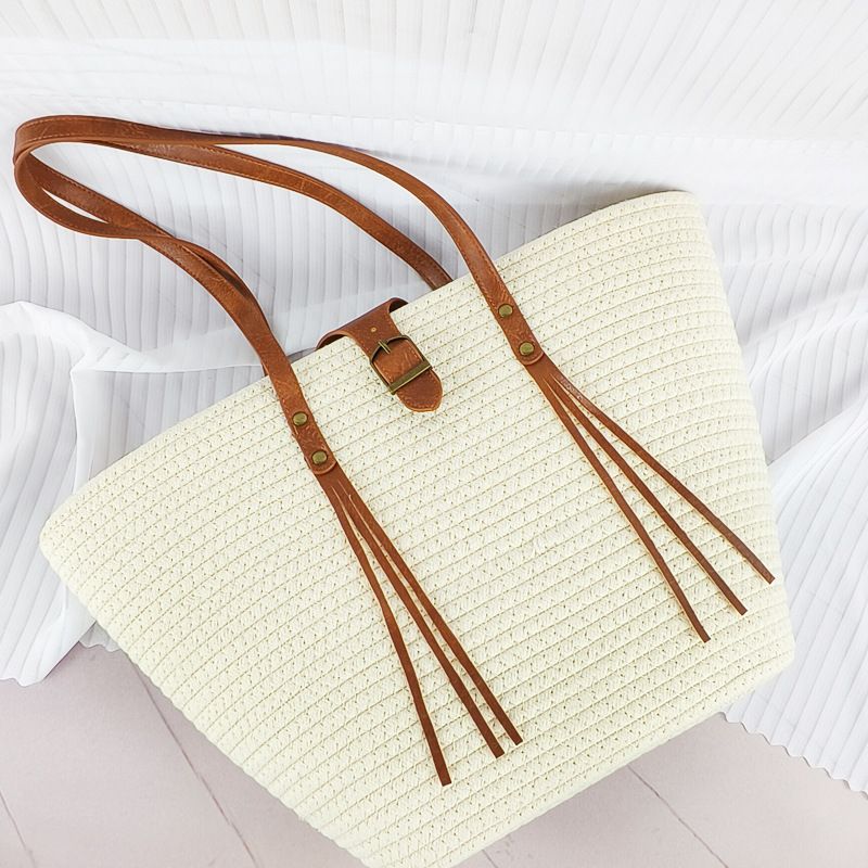 Borsa a tracolla da donna, da spiaggia, da ascella, semplice, tinta unita, in corda di cotone intrecciata, nuova primavera 2025_voghion.com
