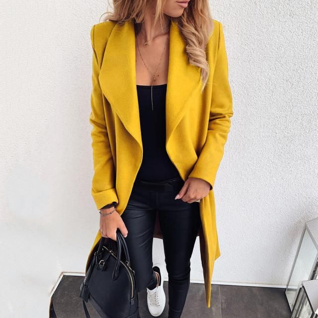 Women's Clothing Autumn And Winter Models 6 Colors Loose Large Size Solid Color Casual Suit Collar Long Sleeve Woolen Coat_voghion.com