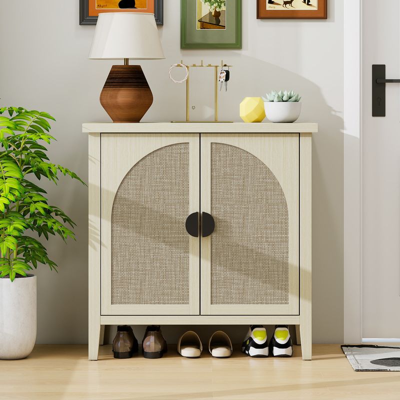 Credenza in rattan Naturfarben Mit Gebogenen Türen, Beistellschrank Für Wohnzimmer_voghion.com