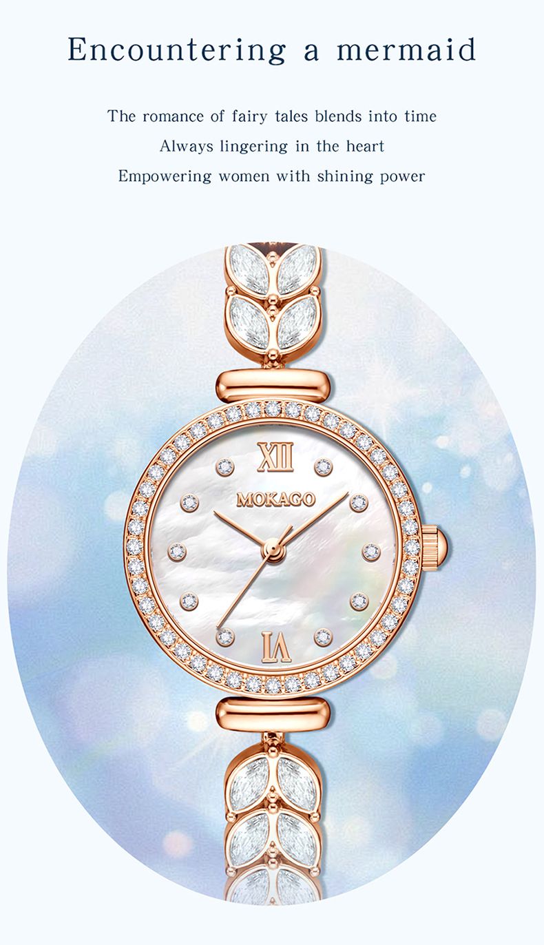 Orologio al quarzo minimalista ed elegante da donna: quadrante con cristalli, bracciale in lega, orologio da polso versatile con diamanti intarsiati._voghion.com