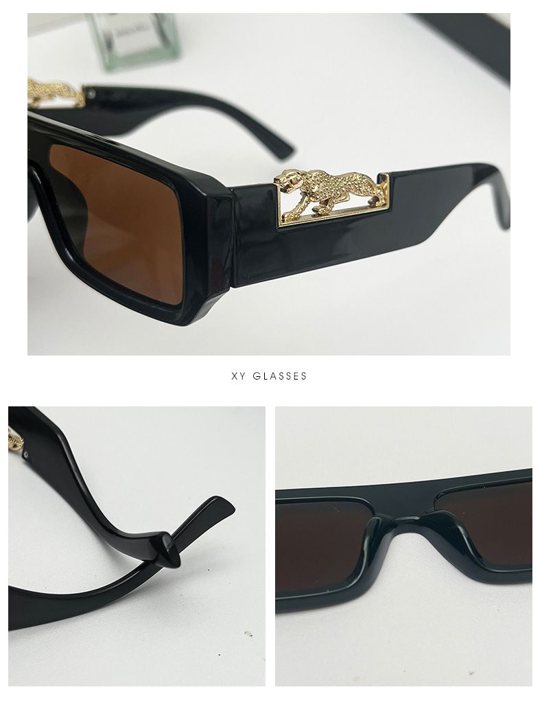 VOOTHOST Occhiali da sole alla moda da uomo e da donna con montatura quadrata, in metallo, con decorazione a testa di leopardo, monoblocco, montatura piccola, Y2K, UV400, F0287_voghion.com