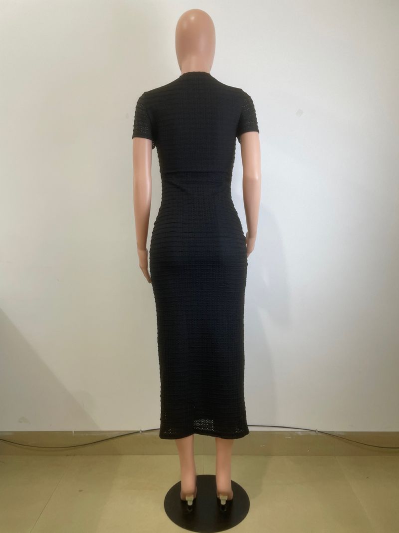 Abito a maniche corte in maglia retrò slim fit da donna_voghion.com