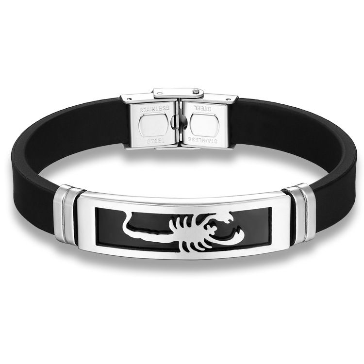 Bracciale da uomo in silicone con scorpione, stile rock coreano, gioiello in acciaio al titanio GS1085_voghion.com