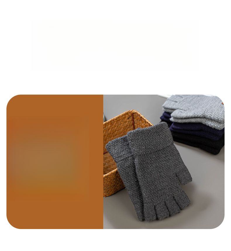 Half Finger Men Autumn Winter Cold Proof Warm Knitted Wool Fingerless Flip Cover Riding Driving Thickened Student Gloves_voghion.com