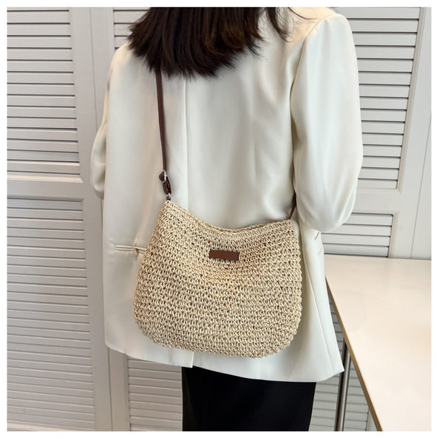 Dammode Sommar Halm Crossbody-väska Dam Strandsemester Shopping Vävd axelhandväska Messenger-väskor för kvinnor Väskor_voghion.com