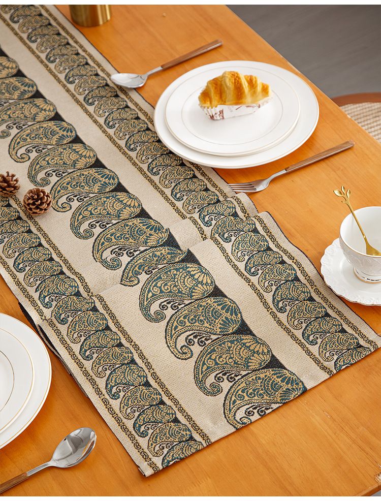 Camino de mesa de rayas de lujo: tela jacquard de primera calidad, decoración de comedor a prueba de polvo para mesas de 1,82 m a 2,44 m, elegante funda para mesa de centro y aparador._voghion.com