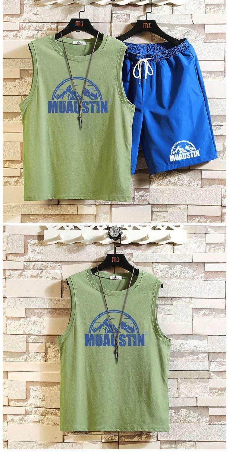 Top/Set Snow Mountain Printed Sleeveless Tank Top Set Men's T-shirt Summer Large Size 5/4 Shorts Casual Two Piece 12_voghion.com