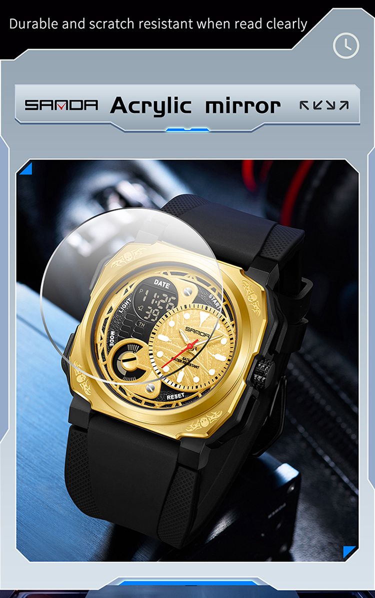 Nuovo orologio sportivo quadrato da uomo, orologio da esterno LED elettronico con cronometro, sveglia, doppio display, orologio al quarzo multifunzione da uomo_voghion.com