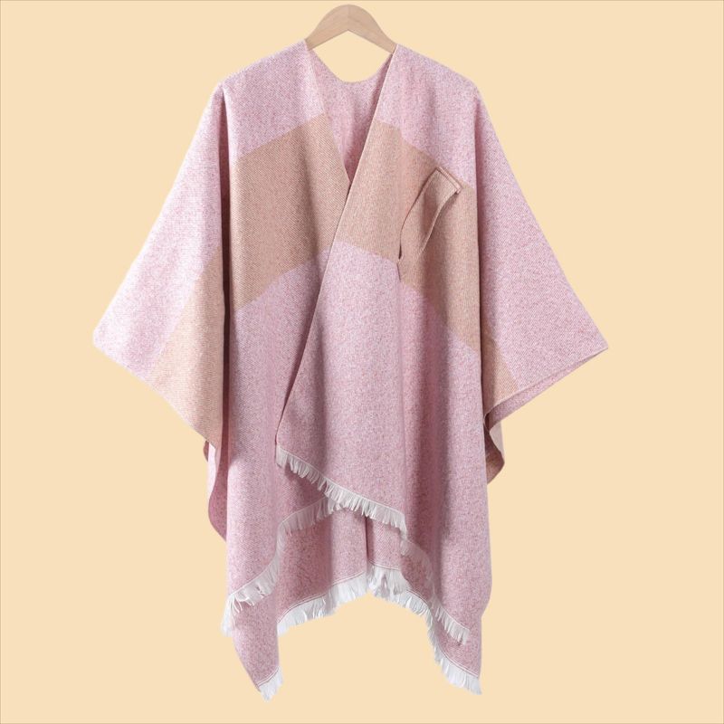 K New Women's Warm Cloak Simple Double-sided Solid Color Split Outerwear Shawl_voghion.com