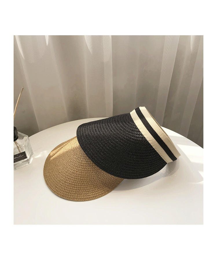 Cappello da sole con parte superiore cava in paglia per donna, per riporre oggetti in estate, per ombreggiare e per ciclismo all'aperto, colla nera, protezione UV_voghion.com
