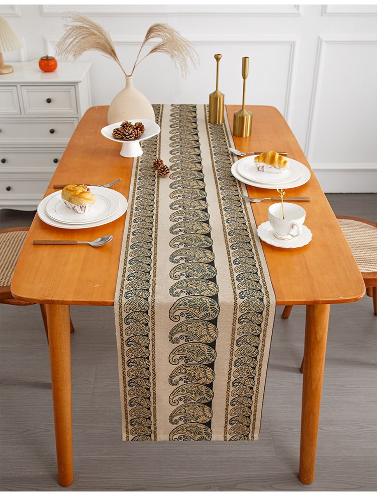 Camino de mesa de rayas de lujo: tela jacquard de primera calidad, decoración de comedor a prueba de polvo para mesas de 1,82 m a 2,44 m, elegante funda para mesa de centro y aparador._voghion.com