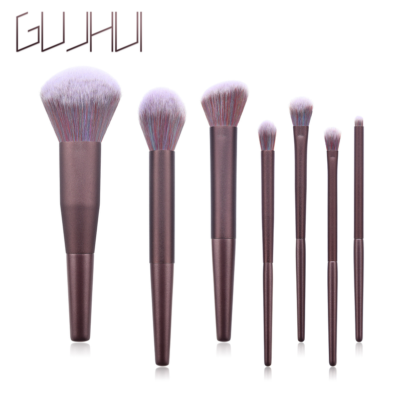 7-teiliges Make-up-Pinsel-Set, Holzgriff, Pinselspitze, lila Hemdschutz, Make-up-Tools GUJHUI_voghion.com