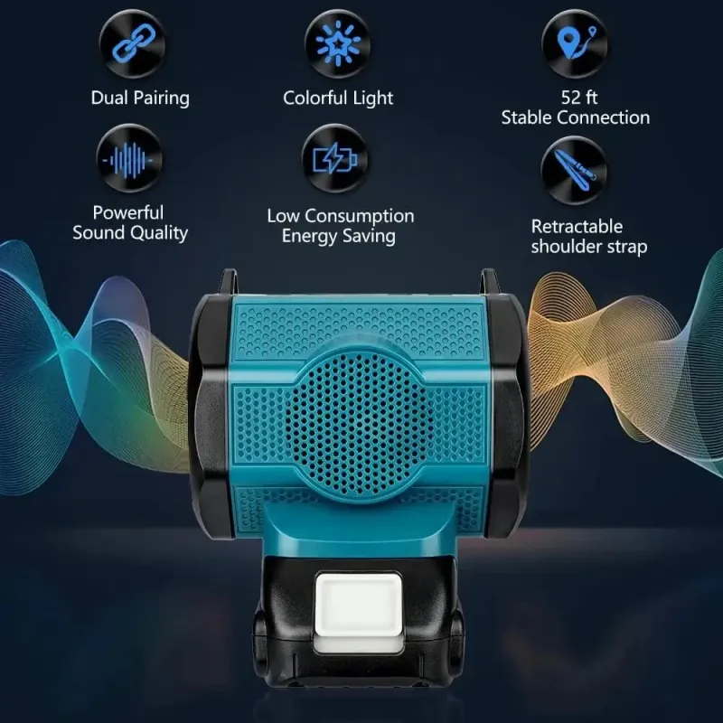 Bluetooth 18V Li-ion Battery With USB Type-C Port Cordless Small Speaker for Jobsites, Home and Party_voghion.com