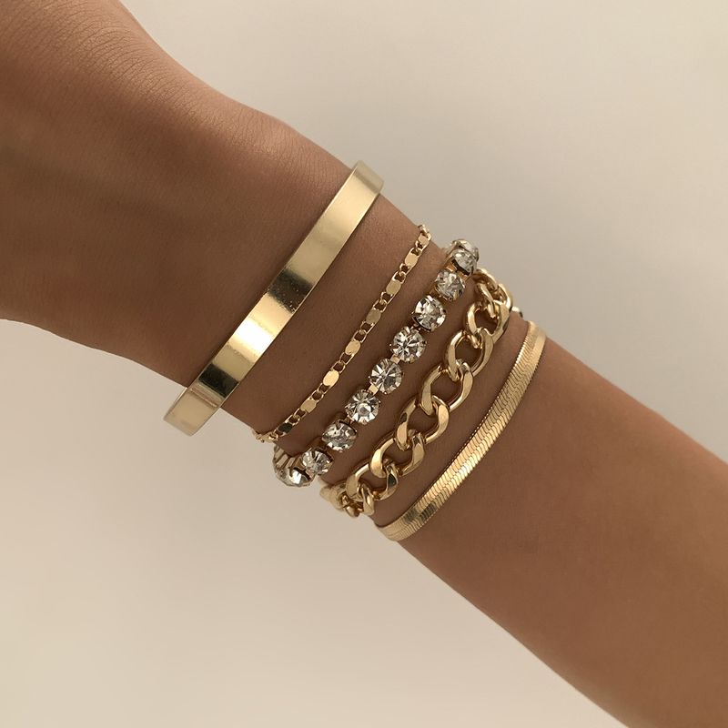 European And American Personalized Geometric Multi-element Rhinestone Set Bracelet Retro And Simple Copper Handmade Claw Chain Jewelry_voghion.com