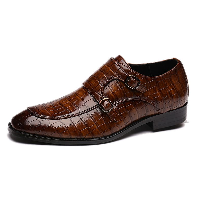 TerraStride 2025 Primavera Nuove Scarpe Casual da Uomo in Pelle con Punta a Punta e Fibbia Laterale, Modello Coccodrillo_voghion.com