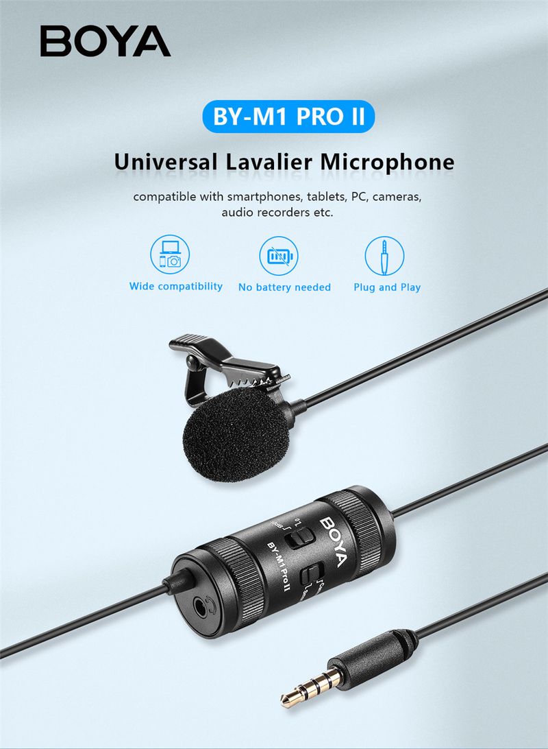 BOYA BY-M1 PRO II Condenser Lavalier Lapel Microphone for iPhone Android PC Computer Smartphone DSLR Streaming Youtube_voghion.com