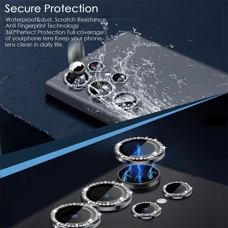 Inel protector pentru cameră din metal cu diamant 3D, pentru Samsung S25, S24 Plus, S23, S22 Ultra, S 23, 25, 5G HD, sticlă securizată, capac de lentilă din aliaj_voghion.com