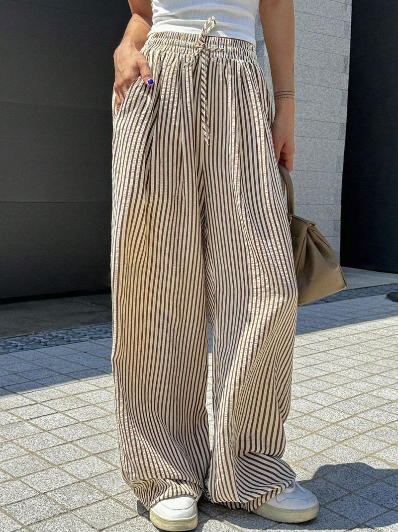 Pantaloni larghi in seta ghiacciata per donna in estate, stile sale, sensazione di caduta, larghi e versatili coreani, vita alta elastica sottile_voghion.com