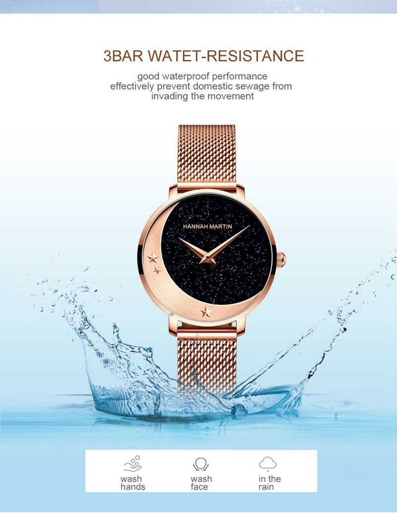 Women's Elegant Moon Phase Watch With Miyota Quartz Movement, Stainless Steel Band, And Sparkling Starry Dial Starry Sky Watch_voghion.com