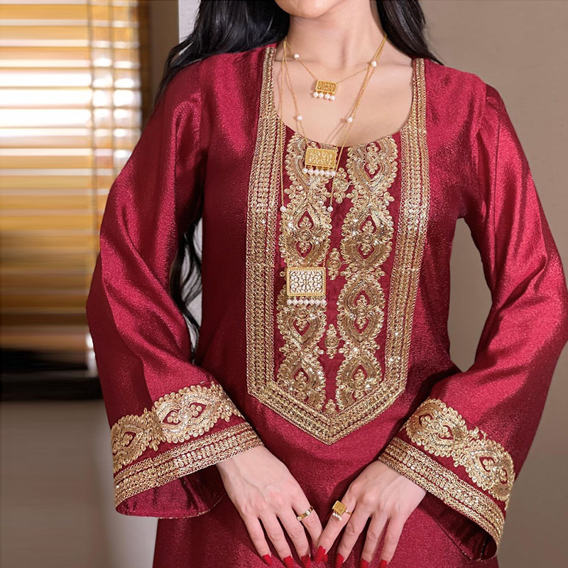 Nuovo abito abaya musulmano con paillettes ricamate in oro Abaya da donna_voghion.com