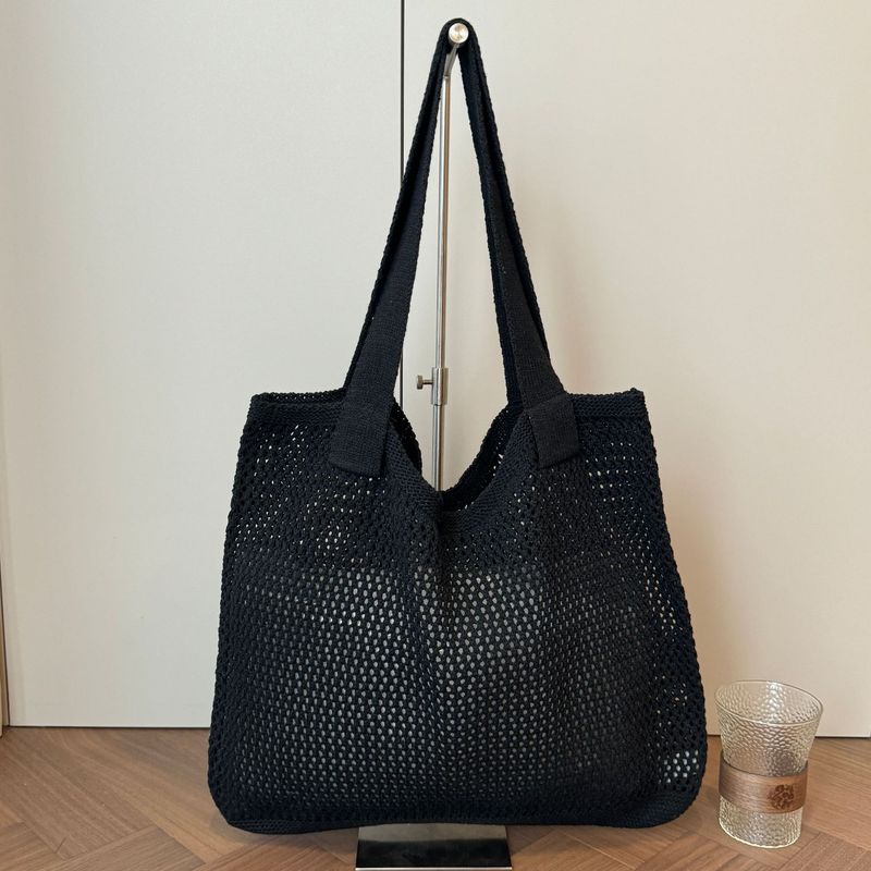 Borsa da spiaggia in maglia intrecciata, versatile, casual, estiva, alla moda, grande capacità, con rete traforata, per donna_voghion.com