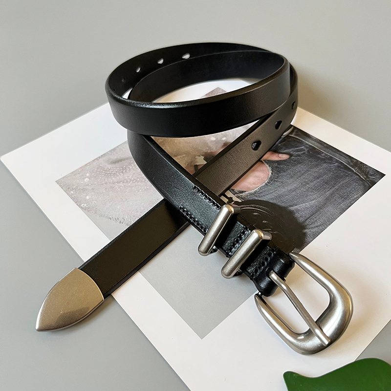 Modischer Retro-Gürtel aus echtem Leder mit silberner Schnalle, Unisex-High-End-Gürtel aus erster Schicht Rindsleder, Ins-Style-Accessoires_voghion.com