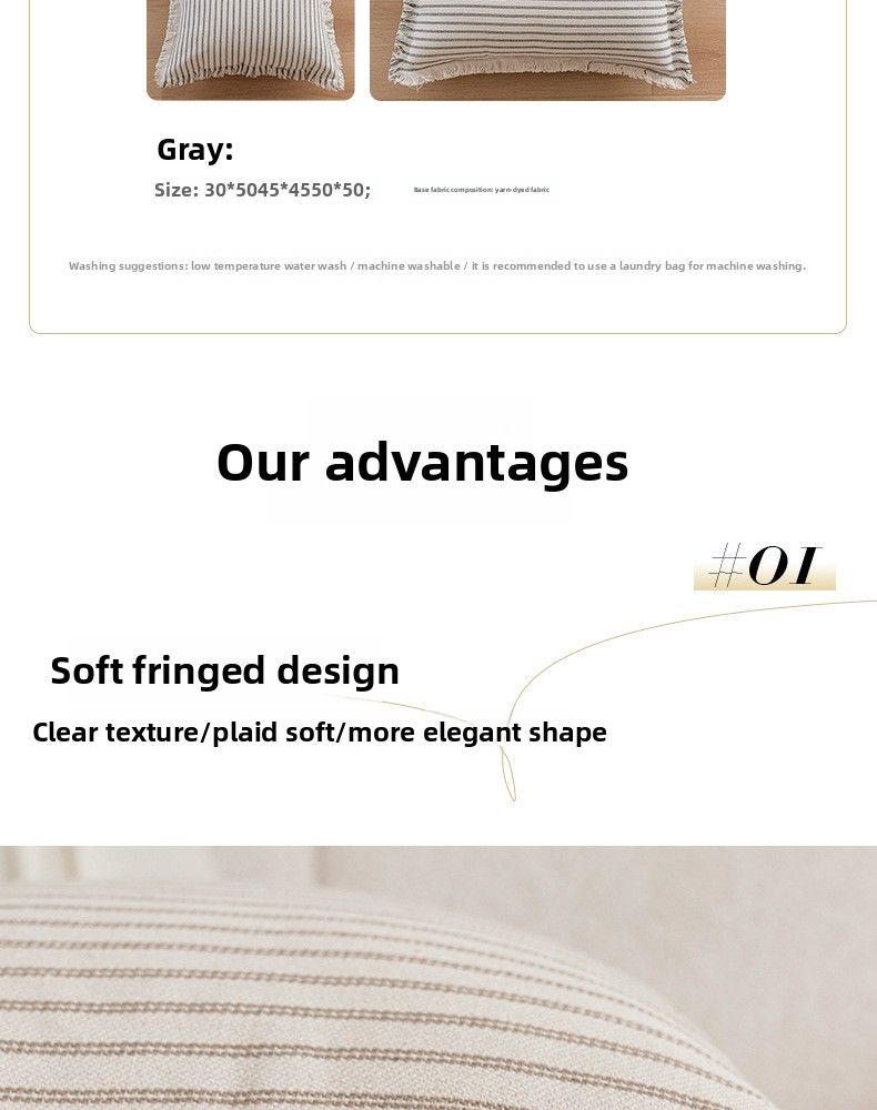 Fodera per cuscino con nappe a righe in stile nordico, semplice, per divano, casa e ufficio_voghion.com