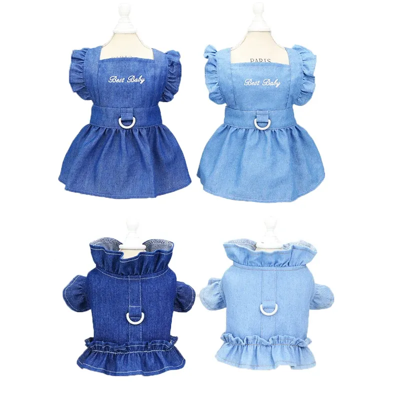 Spring-summer Dress Small Dogs, Dog Clothes, Denim Dresses With Embroidered Letters Puppies, Strap Skirts, For By PawParty Store_voghion.com
