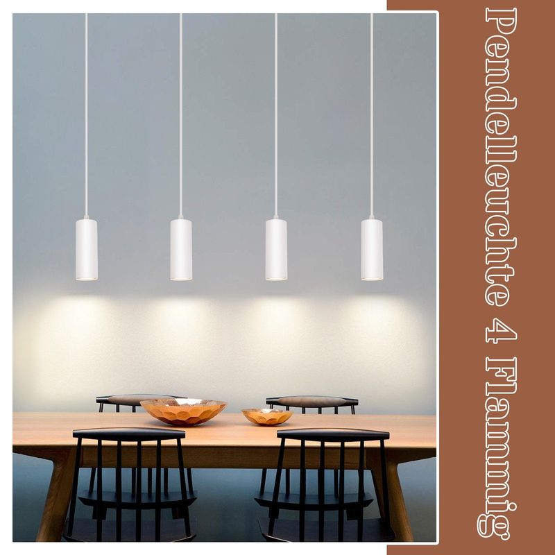 Glitzerlife Pendelleuchte 4 Flammig GU10 Esszimmerlampe - Esstischlampe Holz Weiß Hängelampe Metall Vintage Hängeleuchte Für Café Wohnzimmer Schlafzimmer Flur_voghion.com
