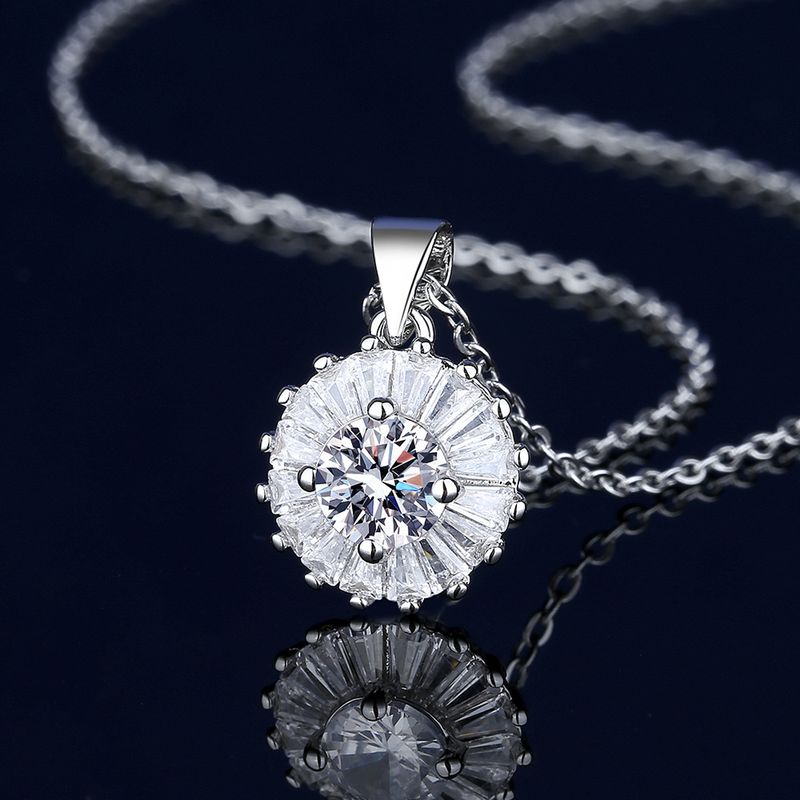Trasmissione in diretta di pietra Mosang intarsiata con catena di clavicole di diamanti, collana di girasoli, pendente, anello, orecchino, donna_voghion.com