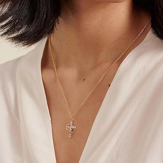 Collana semplice con corona placcata in oro 14 carati e croce per donna_voghion.com