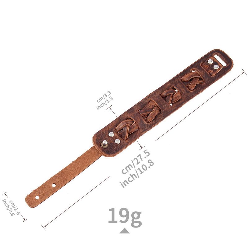 Bracciale in pelle intrecciata con motivo punk con borchie, largo, da uomo, esagerato e alla moda_voghion.com