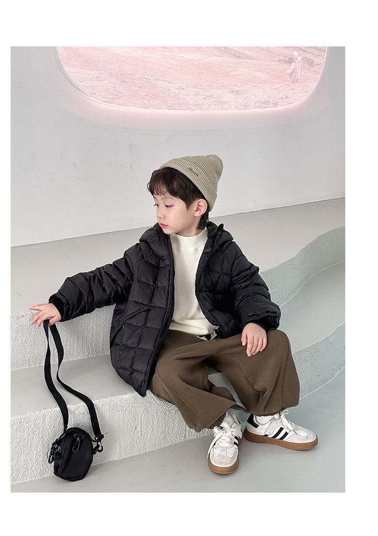 Boys' Winter Puffer Jacket – Thickened Polyester Shell, Fleece-Lined, Hooded Coat (110-160cm, Black/Green/Khaki, B-Class Safety, Casual Style)_voghion.com