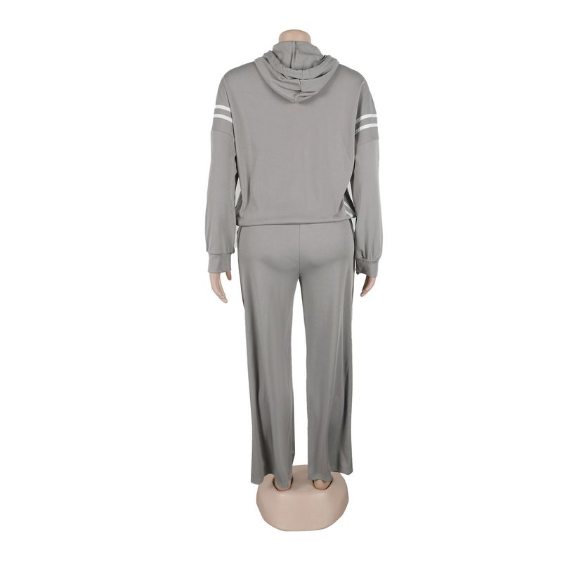 Damenbekleidung Zweiteiliges Set mit Kapuzenpullover mit Bandnähten_voghion.com