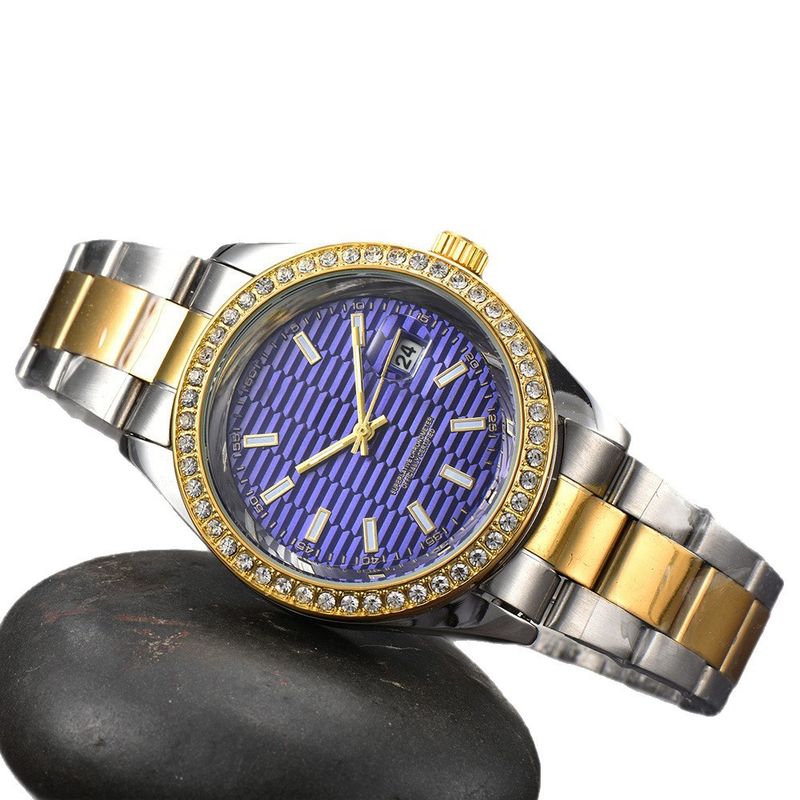 Orologio digitale da polso con cinturino in acciaio al quarzo con tre perle e motivo a strisce luminose Laojia con anello di diamanti e denti_voghion.com