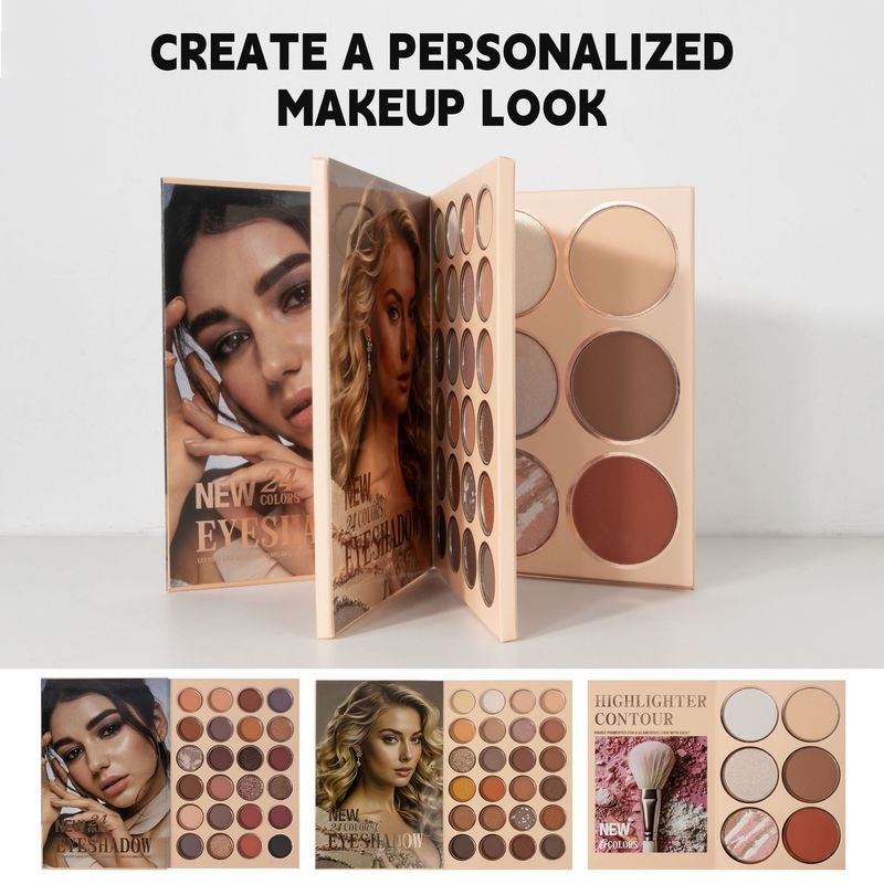 URATM 54-Farben-Lidschattenpalette im Buchstil mit 3 Schichten, Matt und Schimmer, Rouge und Highlighter, alles in einem – hochpigmentiertes, leicht zu verblendendes Make-up_voghion.com