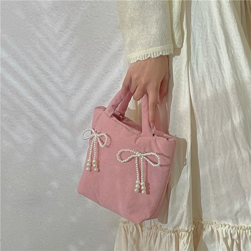 Nischendesign Feeling Bow Damen Perle 2024 Neue handliche, mit Baumwolle gefüllte kleine Umhängetasche mit einer Schulter_voghion.com