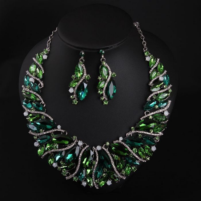 High Beauty Exaggerated Crystal Glass Short Collar Necklace Earring Set Women's Dress Evening Bridal Accessories_voghion.com