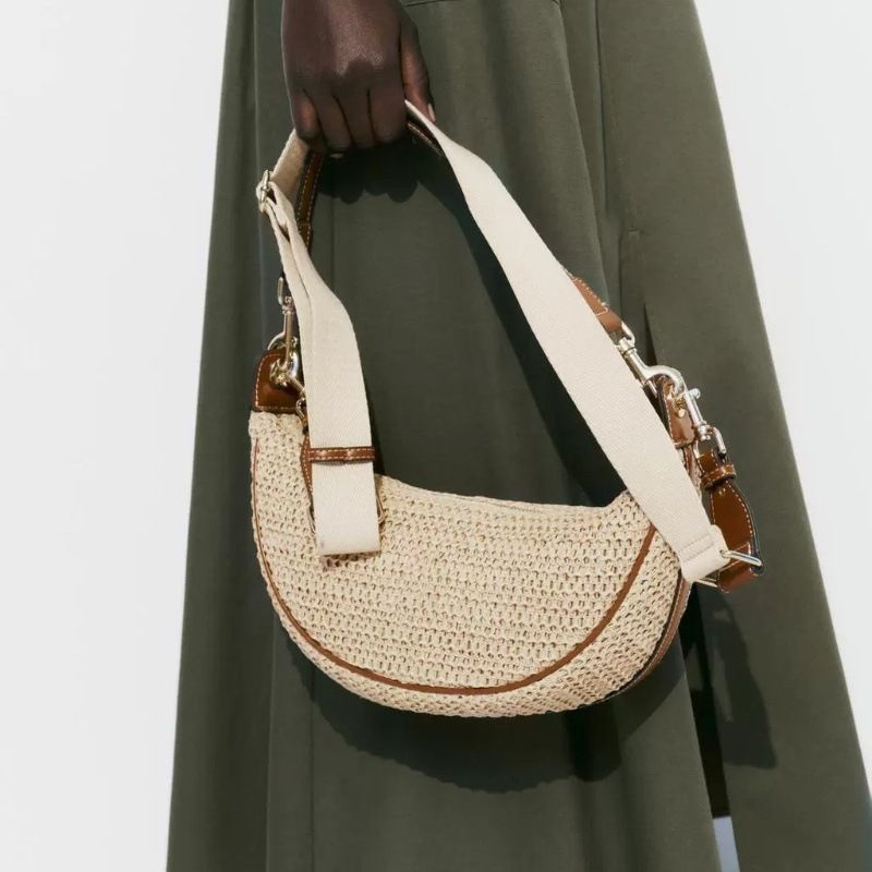 Borsa a tracolla da spiaggia piccola a mezzaluna in paglia da donna, nuova 2025, intrecciata_voghion.com