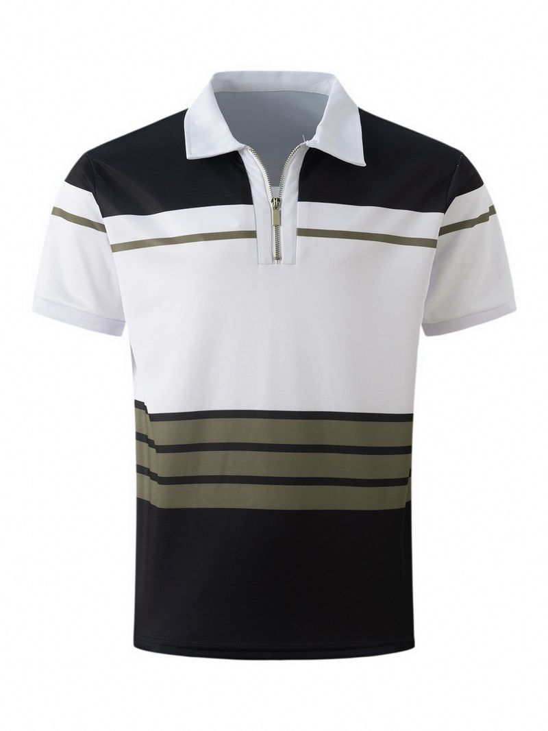 Polo d'été à manches courtes pour homme, imprimé à motifs simples, décontracté, rayé_voghion.com