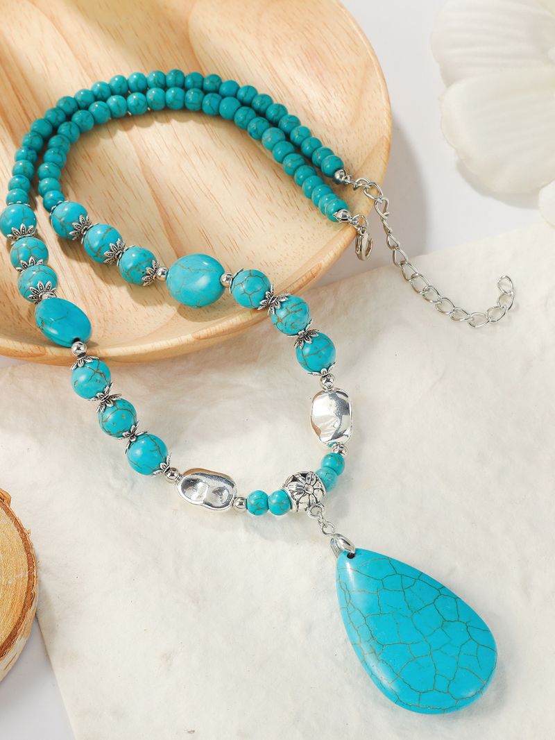 Bohemian Ethnic Wind Turquoise Necklace Female_voghion.com