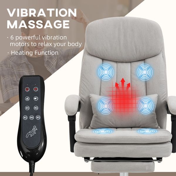 Vinsetto Massage Office Chair Microfiber Vibration Reclining Desk With Footrest Lumbar Support Light Gray_voghion.com