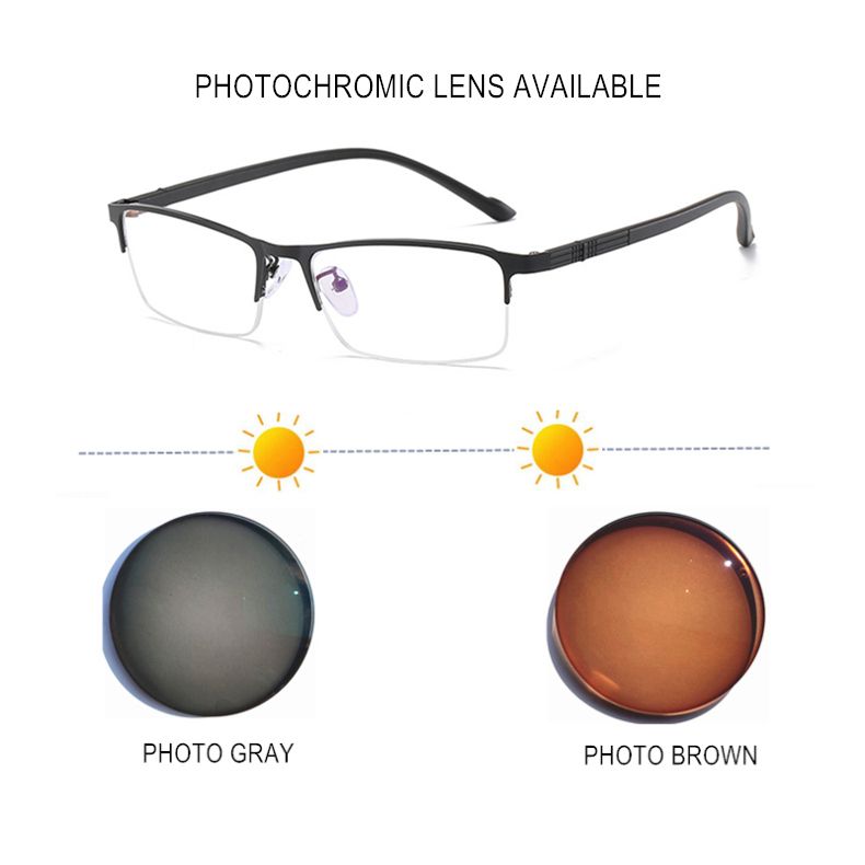 Moud SWOKENCE Myopie Brëller -0.5 bis -10 Fraen Männer Hallef Frame Anti Blo Liicht Photochromesch Brëller mat Rezept_voghion.com