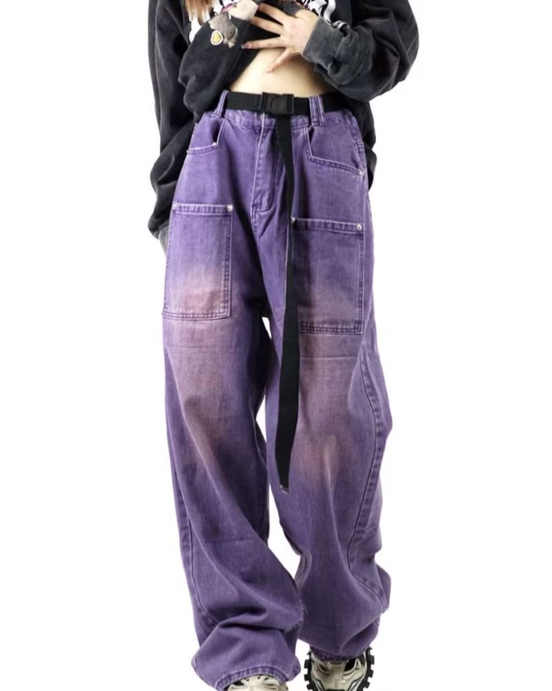 Vintage Purple Jeans For Men & Women - Relaxed Straight Leg Baggy Denim Pants, High Waist Wide Leg Trousers For Spring/Fall_voghion.com