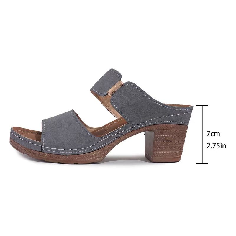 Neue High Heels mit offener Spitze in Übergröße für Damen, neuer grober Absatz mit geprägten Mustern, modische coole Hausschuhe_voghion.com