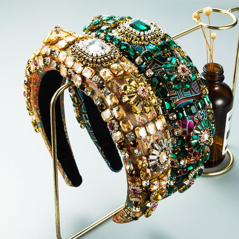 Fasce per capelli con strass completi in stile palazzo barocco Accessori Cerchio per capelli con ricamo in spugna addensata per donna_voghion.com