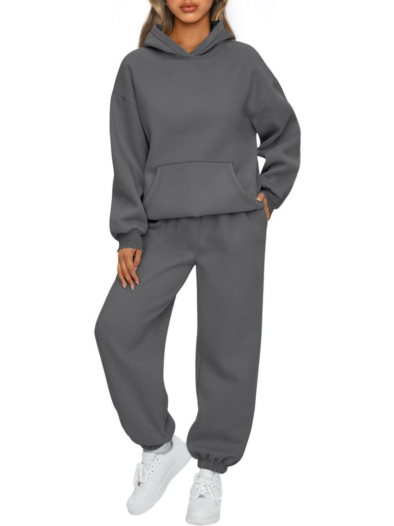 Ensemble sweat à capuche et jogging décontracté pour femme - Tenue deux pièces en polyester doux pour l'automne/hiver, tenue de détente confortable, grandes tailles disponibles_voghion.com