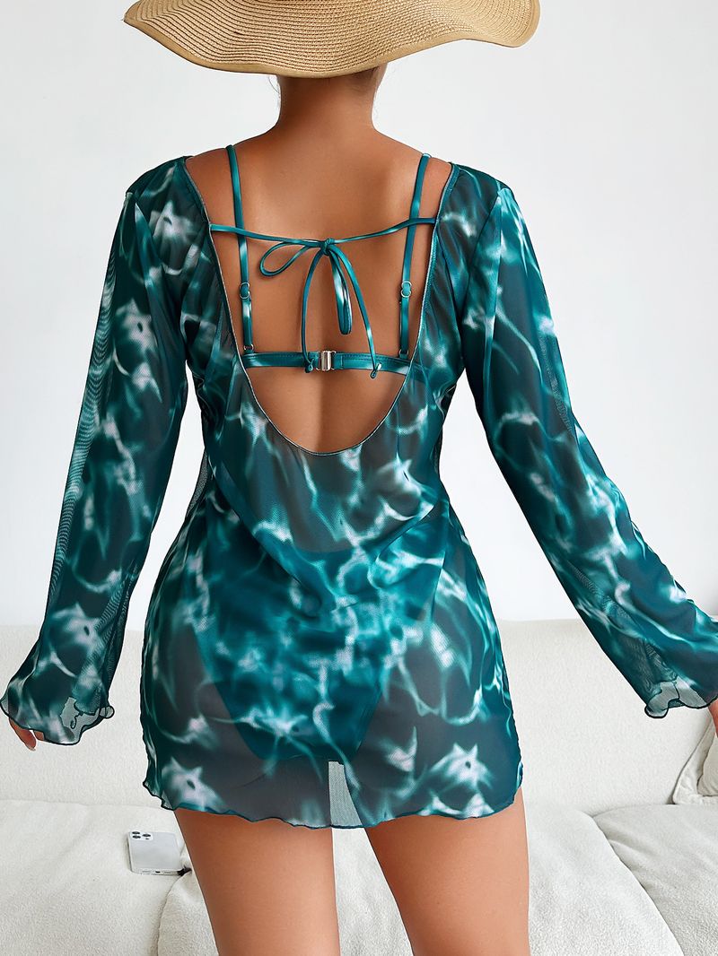 Dameskleding Multi Color Tie Dye Print Sexy Bikini Bikini Driedelig Dames Badpak_voghion.com