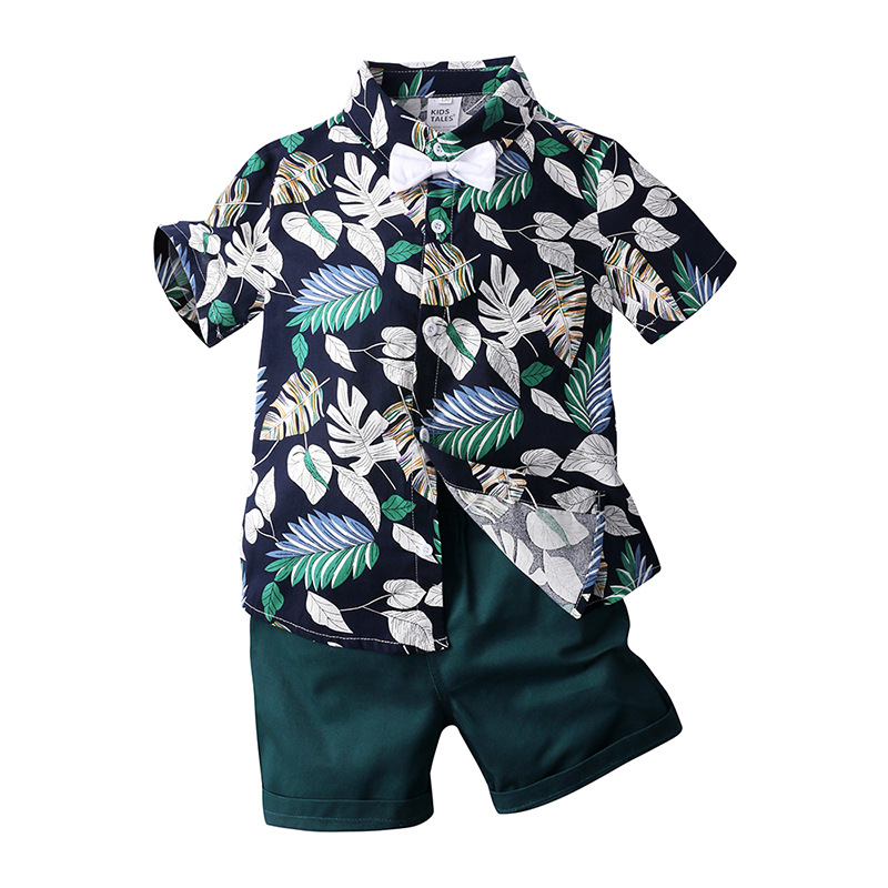 Mother&Kids Completo estivo per bambini Camicia a maniche corte stampata per ragazzi Set di due pezzi_voghion.com