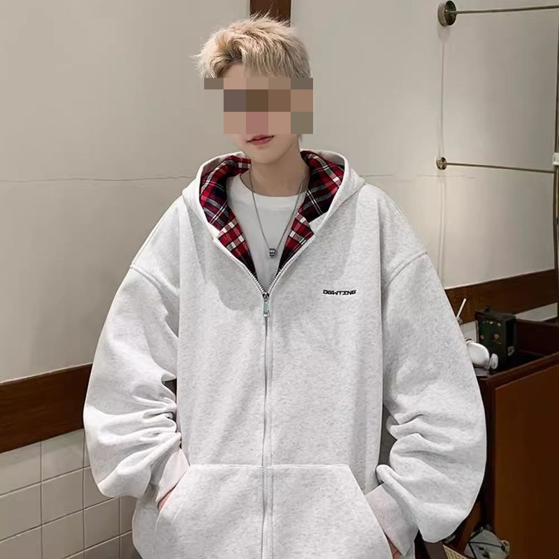 Cardigan con cappuccio semplice e ampio da uomo per autunno e inverno_voghion.com